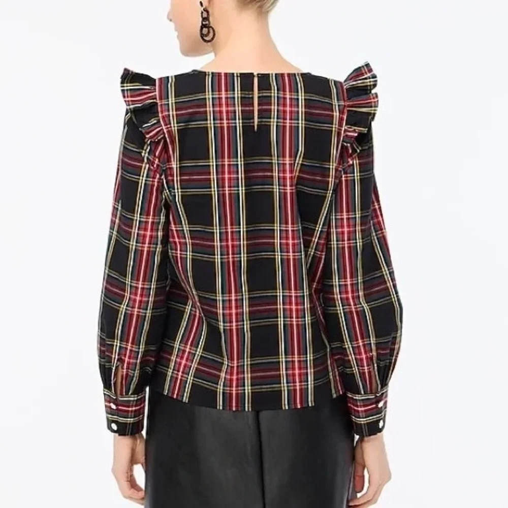 J.Crew Poplin Tartan Ruffle Top Small